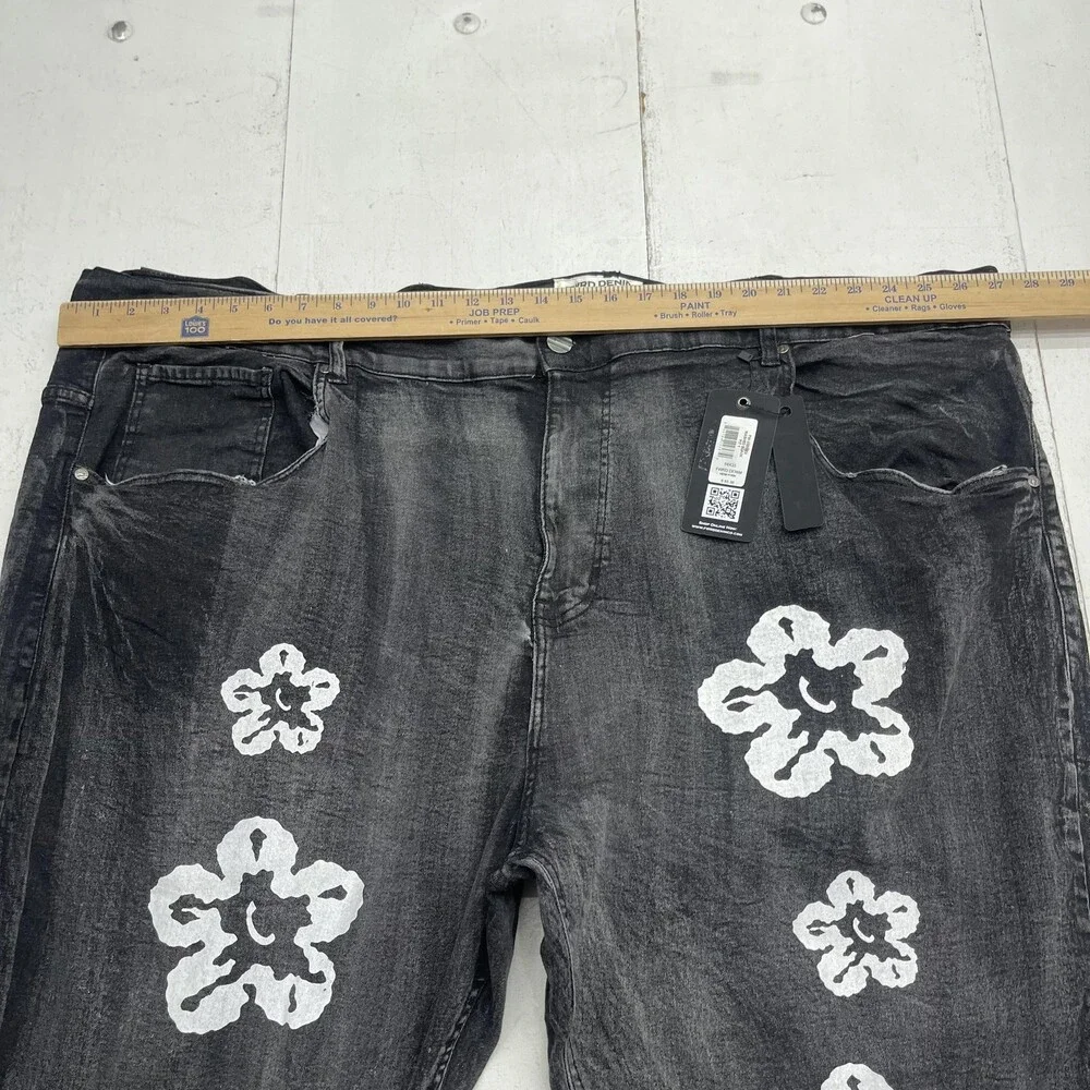 FWRD Denim Fit 1 Jeans Mens 54x33 Black Charcoal Slim Straight Floral Pants - Picture 5 of 10
